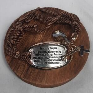 Serenity Prayer Plaque Brown Corded Bracelet With Charm Accents